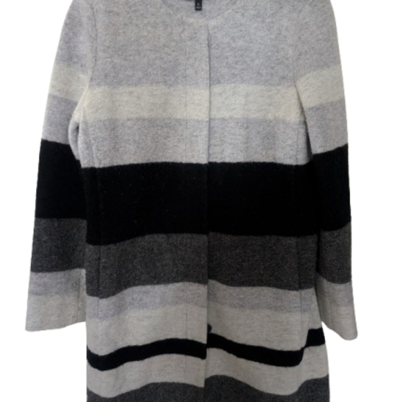 Talbots Coat Jacket Black Gray Stripe Classic Size M Wool Blend - Picture 12 of 13